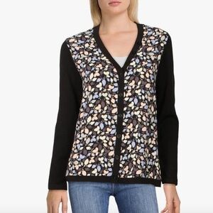 Anne Klein Women's‎ Mayfair Floral Cardigan XXL Black/Peacock Blue Combo Buttons